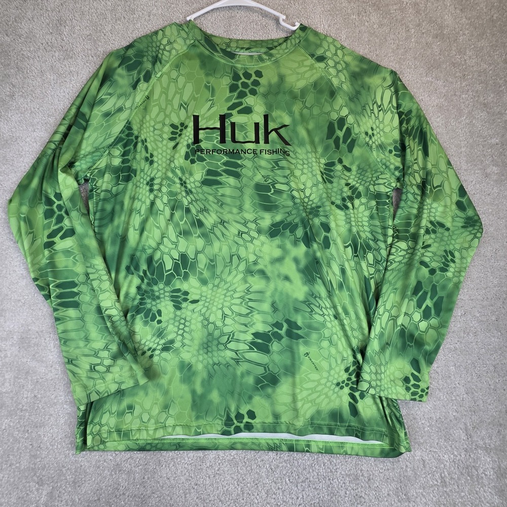 Huk Kryptek Camo Performance Fishing Shirt Mens XL Green Long Sleeve